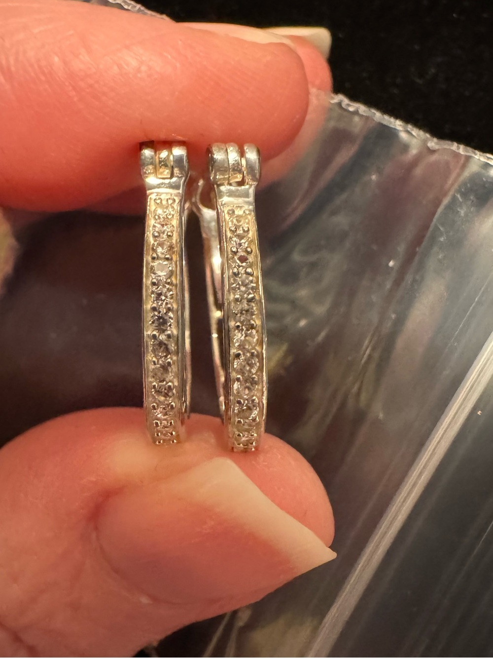 New White Zircon Sterling Silver hoop earrings 0.35ctw Dainty light weight